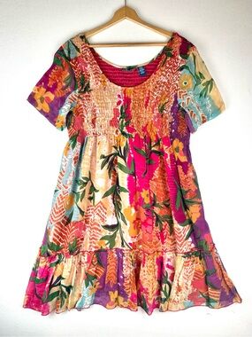 Phool Tropical Smocked Tiered Dress Boho Beach Resort